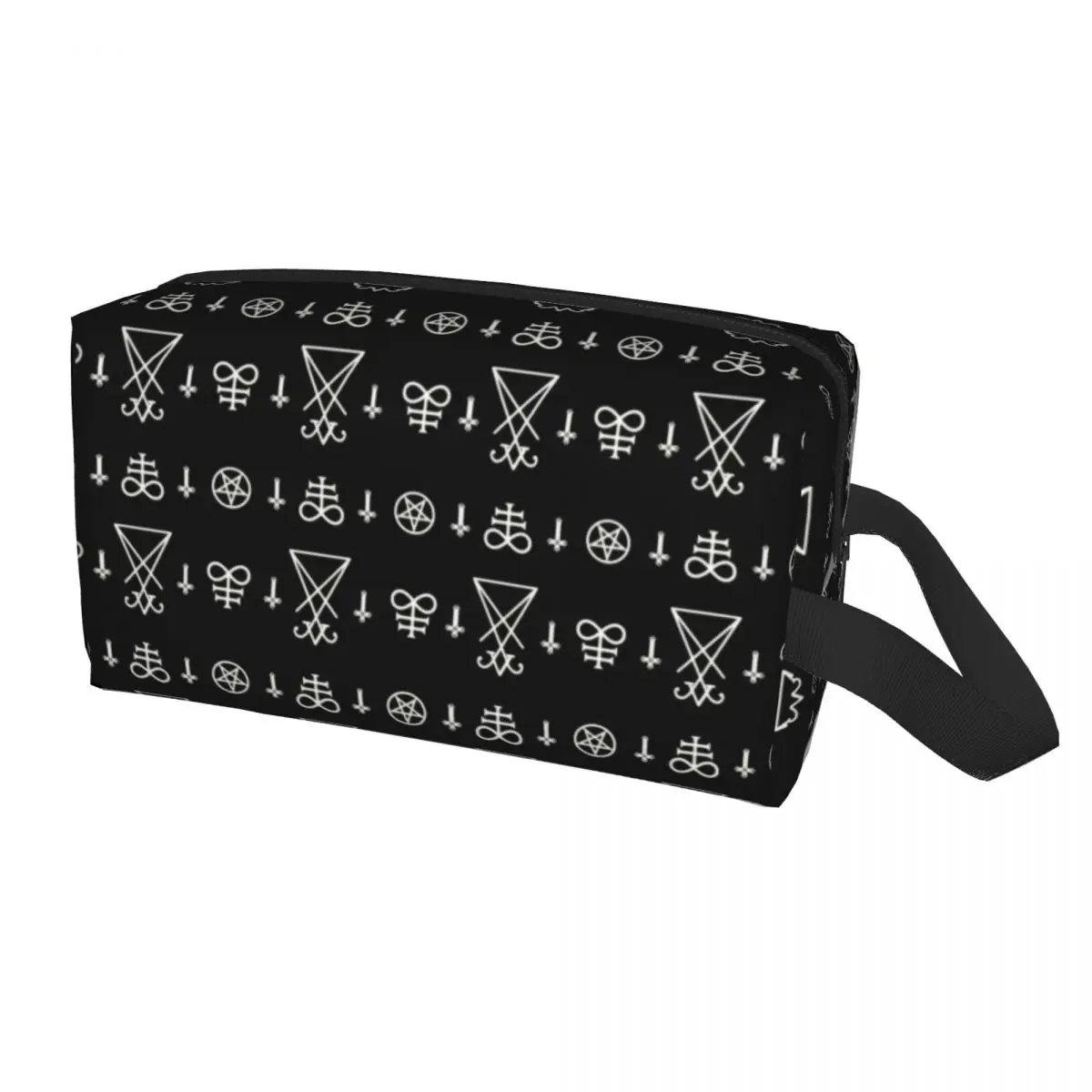 Fashion White Satanic Sigils Travel Toiletry Bag Devil Baphomet Leviathan Cross Cosmetic Makeup Beauty Storage Dopp Kit