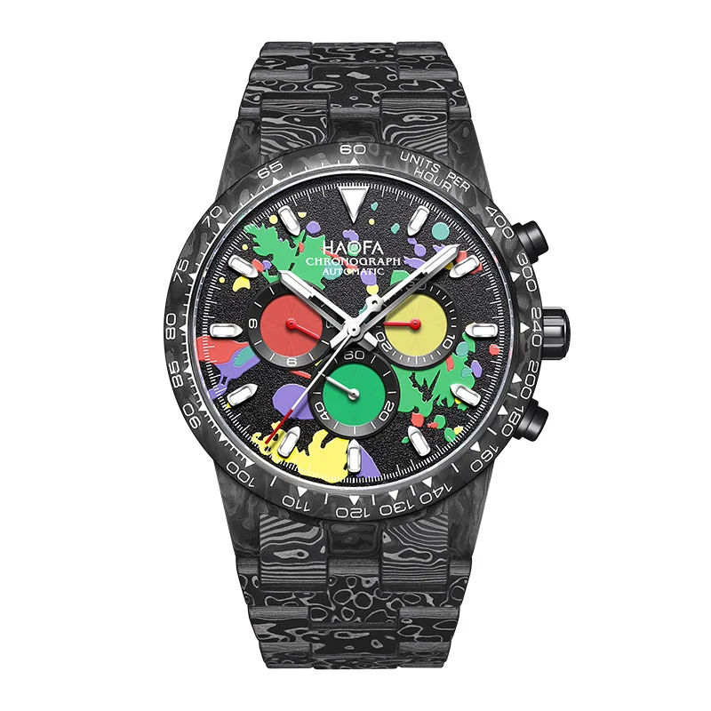 Haofa Chronograph Watch Full Carbon Fiber Automatic Mechanical Watch for Men Sapphire Waterproof Watch Cool Multi-function 23661