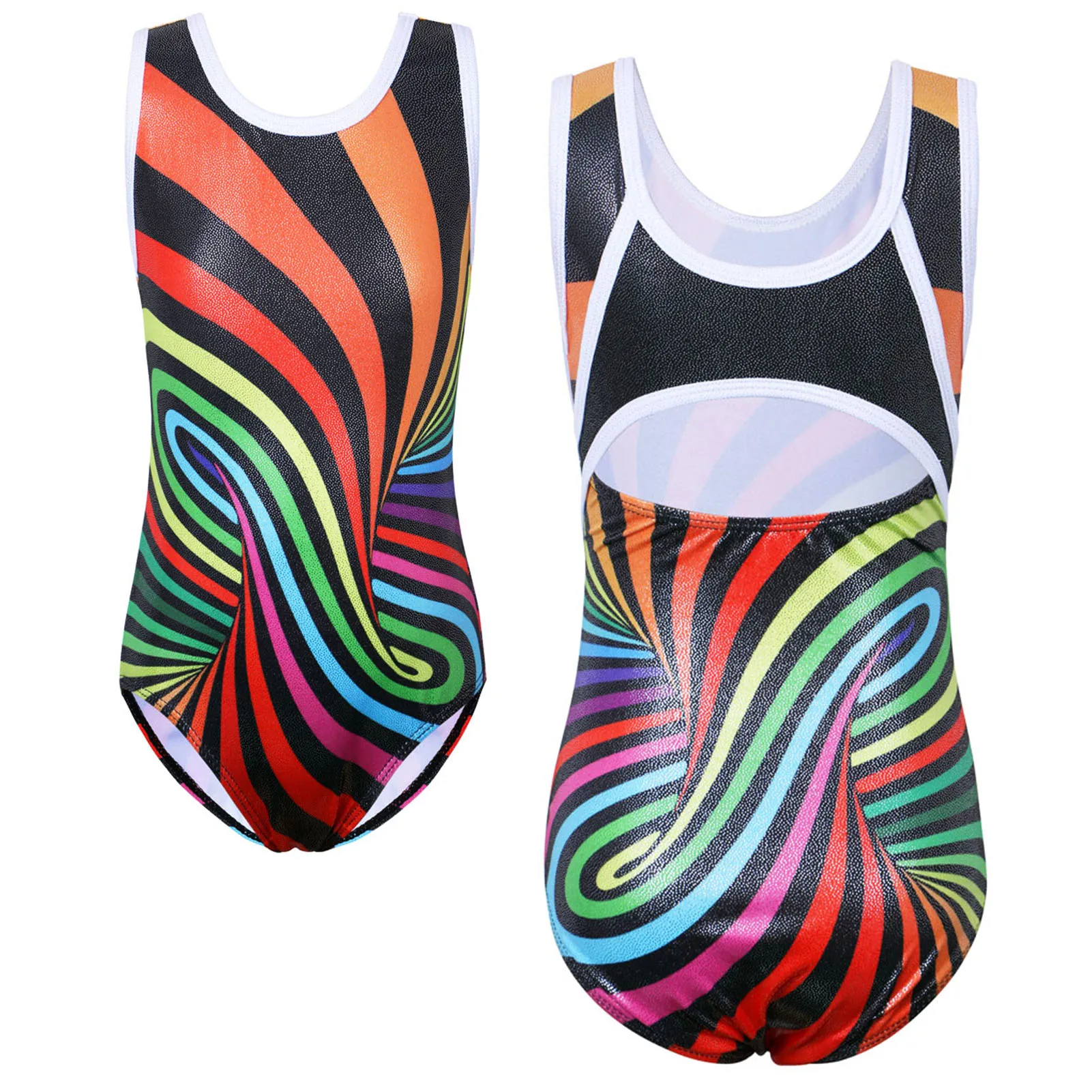 

BAOHULU Striped Pattern Ballet Leotard for Girls Rainbow Color Gymnastics Practice Outfit Cross Back Dance Costume