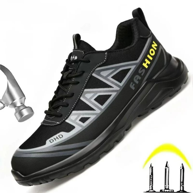 

Men's Safety Shoes Indestructible Steel Toe Shoes Anti-puncture Anti-smash Men Sneakers Mesh Safety Boots Lace-up Work Men Shoes