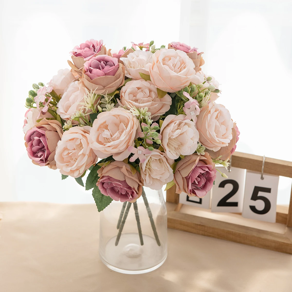 Künstliche Blumenvase für Heimdekoration, Accessoires, Hochzeit, Sammelalbum, Pfingstrose, Pralinenschachtel, Arrangement, Weihnachten, Seidenrosenstrauß