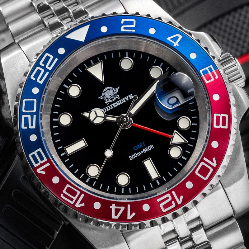 

ADDIESDIVE 40mm GMT Mens Quartz Watch Swiss Ronda 515-24H Business AD2050 Reloj Hombre Super Luminous Stainless Steel WristWatch