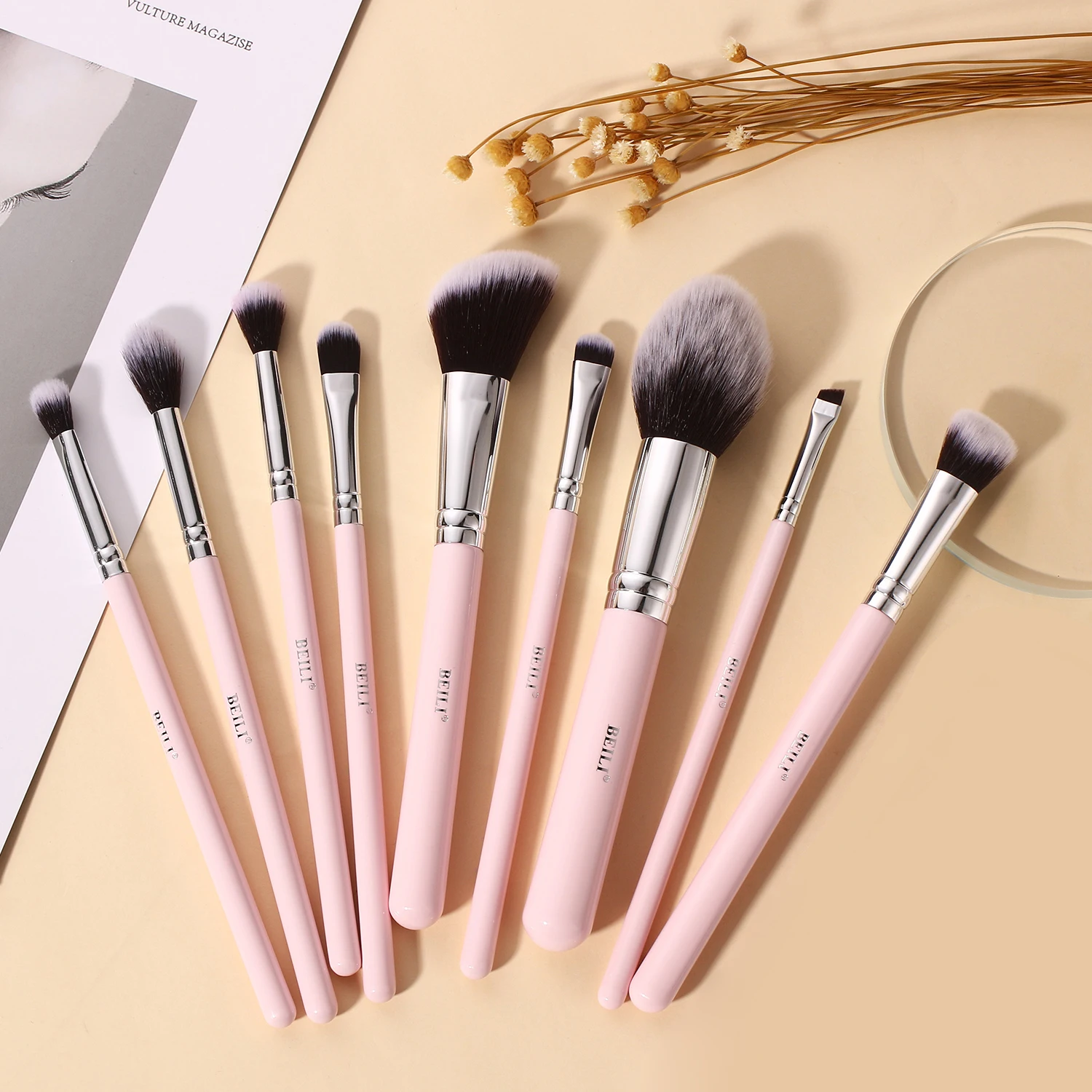 BEILI Pink Premium Make-up-Pinsel-Set mit Pinsel-Organizer, Foundation, Puder, Lidschatten, Eyeliner, Konturpinsel, Kosmetik-Werkzeug