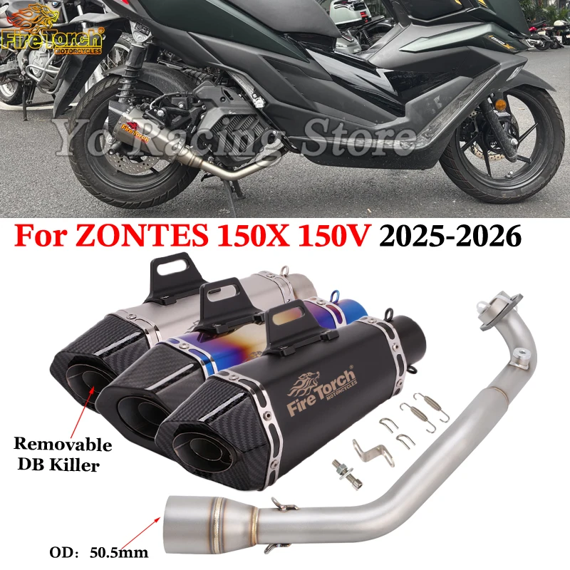 

Slip On For ZONTES 150X 150V 150 X V 2026 2027 Motorcycle Exhaust System Escape Front Mid Link Pipe Muffler Removable DB Killer