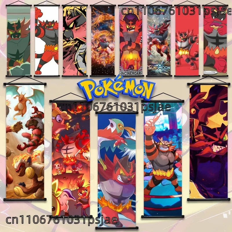 Fierce Incineroar Pokémon Scroll Set, liberar fuego/oscuro - Tipo Pokémon Power, ideal para sala de juegos, gran decoración para fanáticos de Pokémon