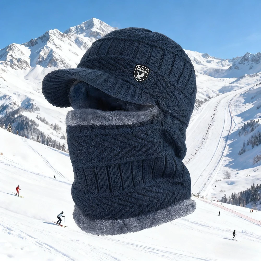 Unisex Winter Warm Knitted Hats with Windproof Ear Protection Design Thickened Fleece-Lined for Warmth for Outdoor Activities