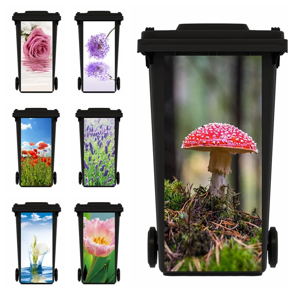 Pegatina extraíble de flor de seta salvaje para cocina, pegatinas impermeables de cubo de basura para restaurante, 120 / 240 litros