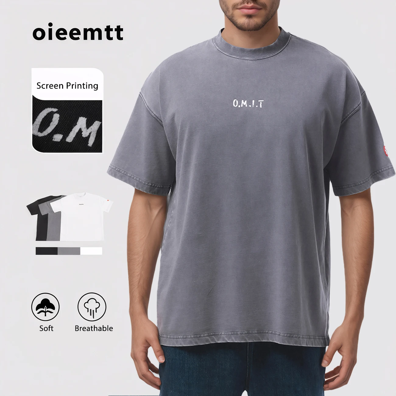 

260gsm 100% Cotton Heavyweight Letter Screen Printing Breathable Vintage Oversize Short Sleeve T-shirt Tee Top for Men