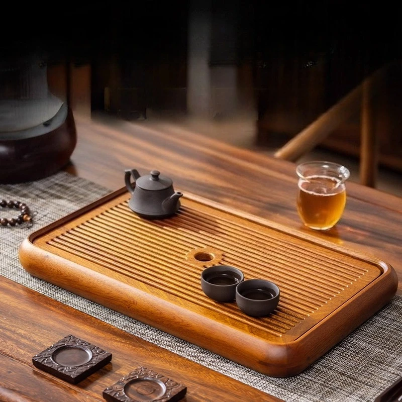 

Bamboo Tea Tray, Elegant Rectangular Desk Tea Set, African Rosewood Water Tray, Home Study Dry Brew Tray Tea House Guesthouse