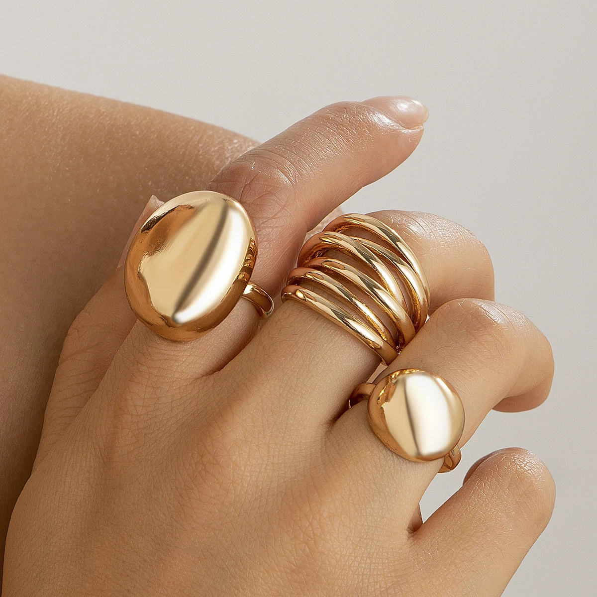 3 Pcs Smooth Surface Circle Chunky Open Rings Set for Women Trendy Gold Color Geometric Multilayer Finger Rings Fashion Jewelry