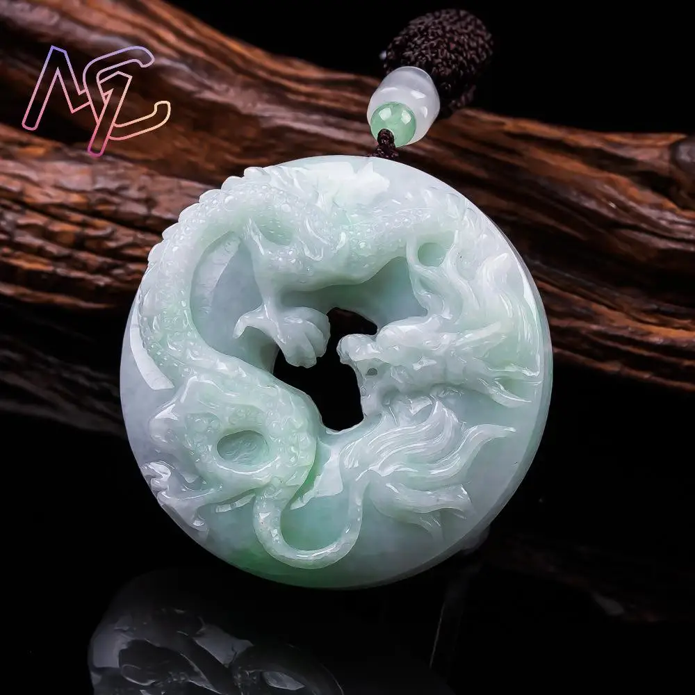 Grade A Natural Myanmar Jadeite Dragon Pendant Necklace Talismans Fashion Real Jade Accessories Carved Amulet Gifts for Women