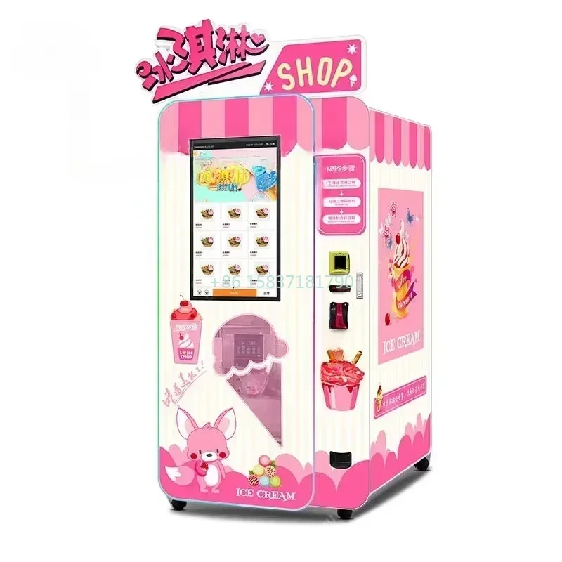 Fully Automatic Ice Cream Making Machine Summer Dessert Vending 15S Rapid Dispensing 100 Cups Soft Ice Cream Vending Machine