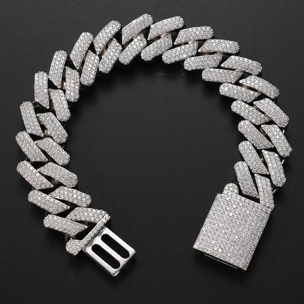 

HOYON 20mm Luxury 3 Rows Lab Diamond Cuban Chain Men's Bracelet Silver Plated Jewelry Gorgeous Hip Hop Rock Bangles