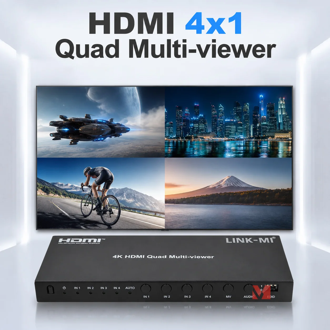 HDMI Quad Multi-viewer 4K30Hz 4x1 HDMI Switcher Seamless PIP PBP HDMI Multiviewer IR RS232 Audio de-embedding EDID