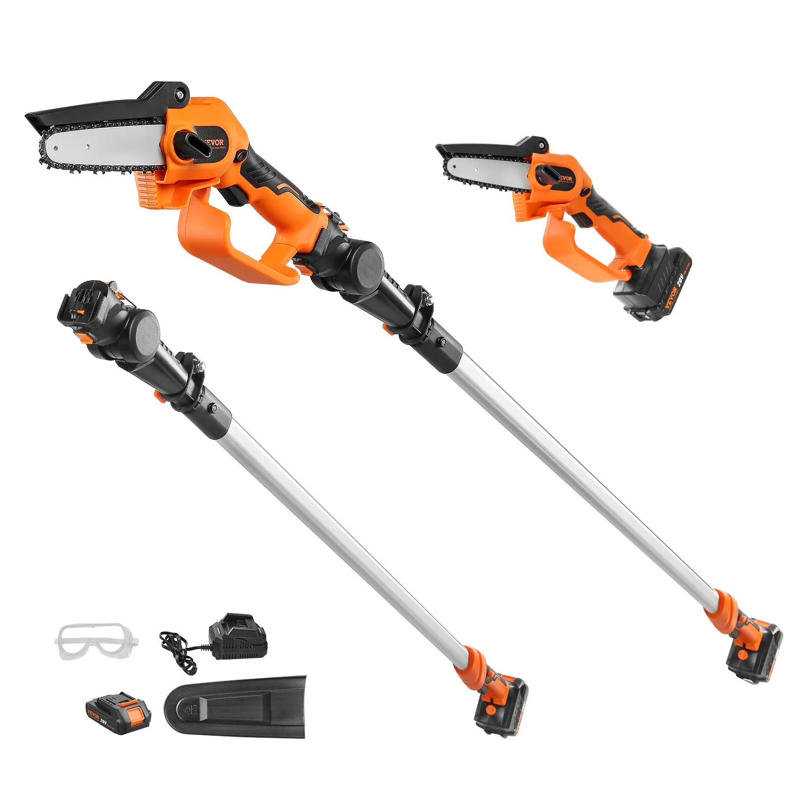 VEVOR 2-in-1 Cordless Pole Saw&Mini Chainsaw 20V 2Ah Battery Pole Chainsaw for Branch Cutting&Tree Trimming (Battery Included)