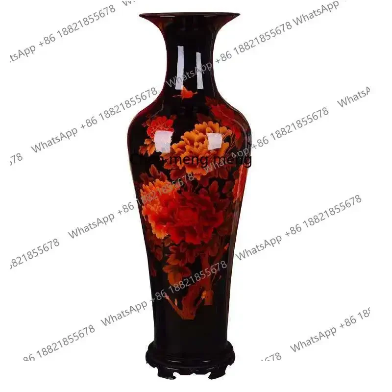 Jingdezhen ceramics, Chinese red peony flower blooming rich floor home living room 1 meter ornament