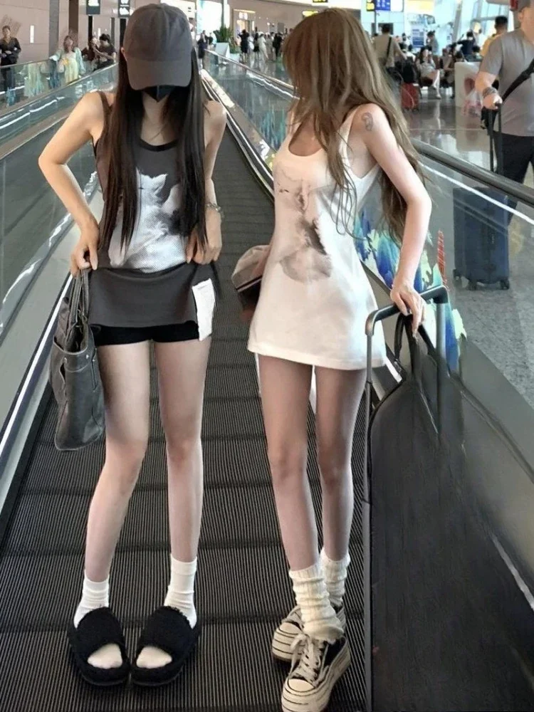 فستان صيفي قصير بطباعة لطيفة كاواي فساتين y2k الجمالية بدون أكمام غير الرسمية، ملابس الشارع الشهير، فساتين الجرونج #3