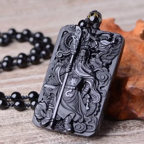 Obsydianowy Guan Yu zawieszki Charms prezent urok luksusowe naszyjniki naturalne prawdziwe czarne męskie męskie w stylu Vintage akcesoria do naszyjników