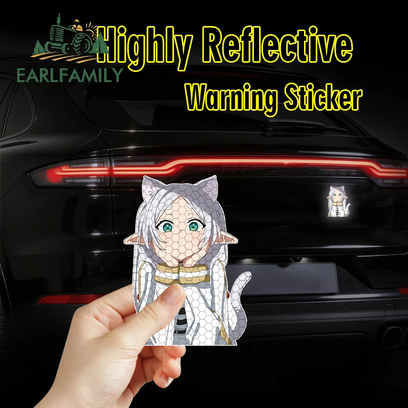 EARLFAMILY Reflective Frieren Anime Girl Chibi Decal Vinyl Scratch Proof Cute Car Stickers Laptop Refrigerator Auto Graphics