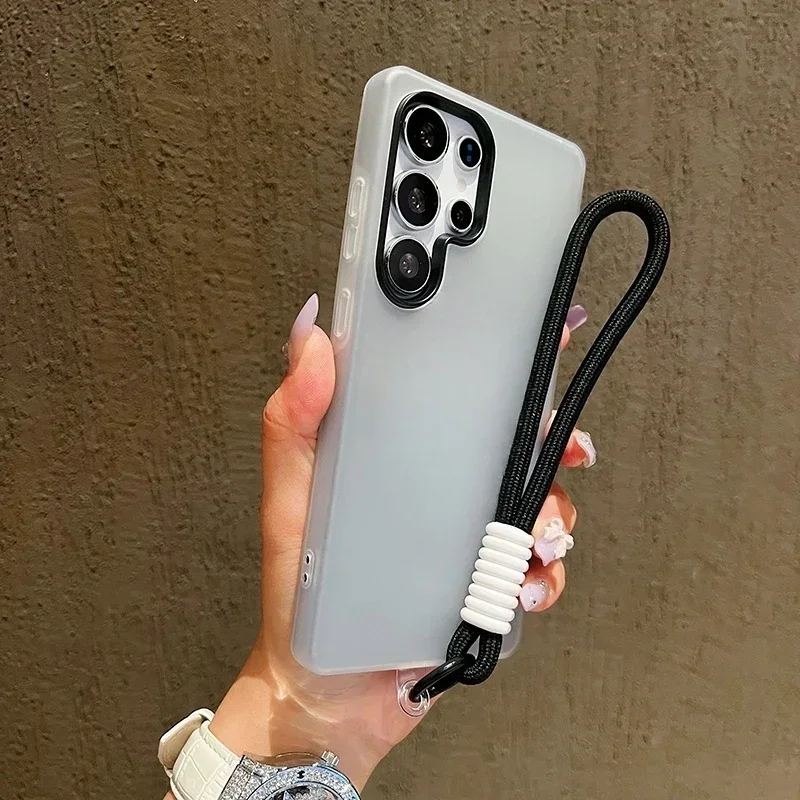 Candy 2 en 1 funda transparente mate suave con correa de mano para Xiaomi 15T 17 Pro Max POCO F7 Ultra F5 X6 Pro X3 X5 M7 14T funda con cordón