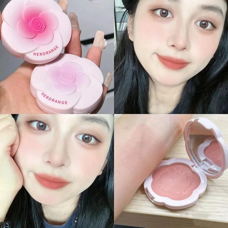 Monochrome Flower Blusher Shimmer Powder Natural Cheek Tint Brighten Waterproof Matte Face Blush Contouring Eyeshadow Cosmetics