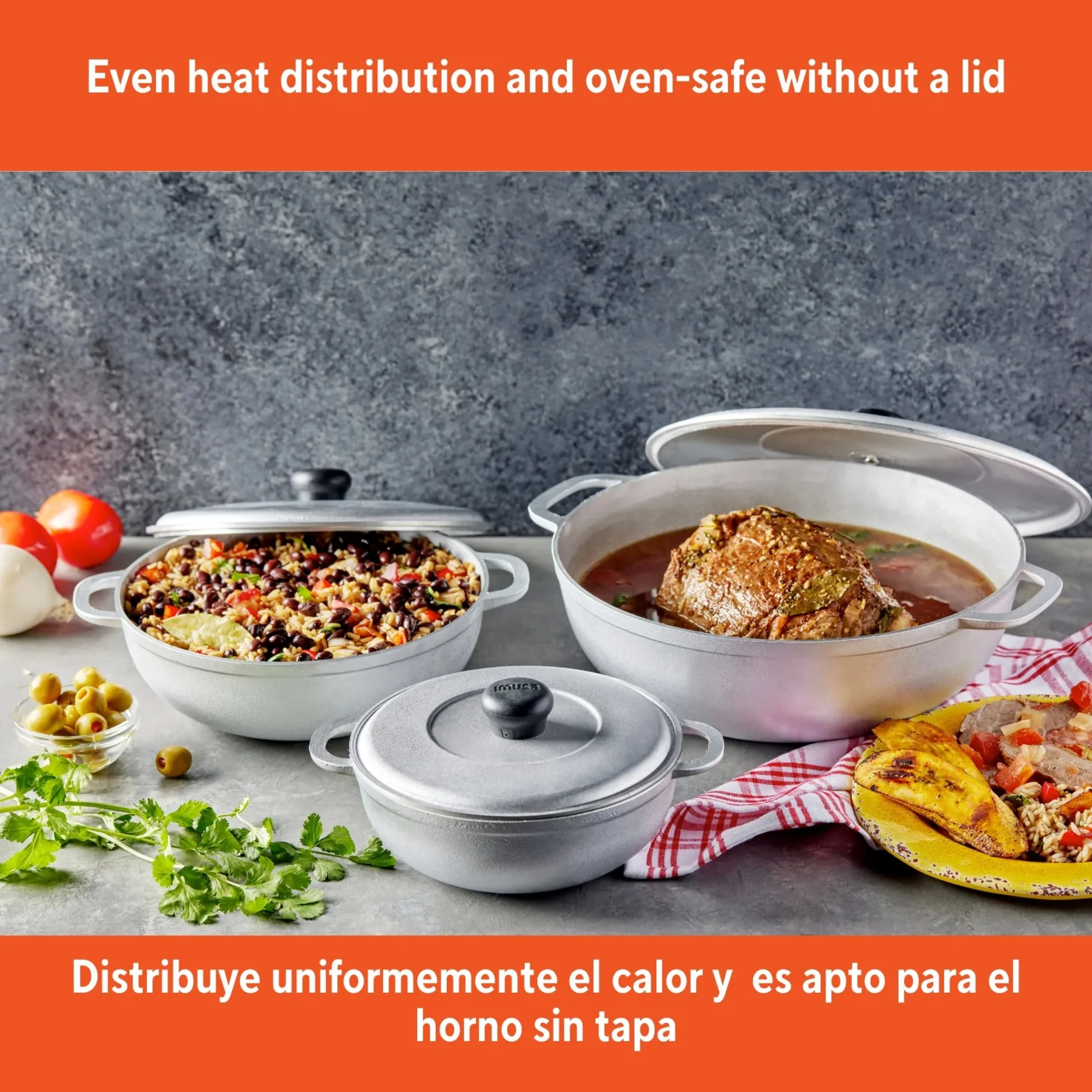 Juego de 3 piezas Caldero de aluminio fundido de 1,5/2,5/5,2 qt - 18/22/28 cm