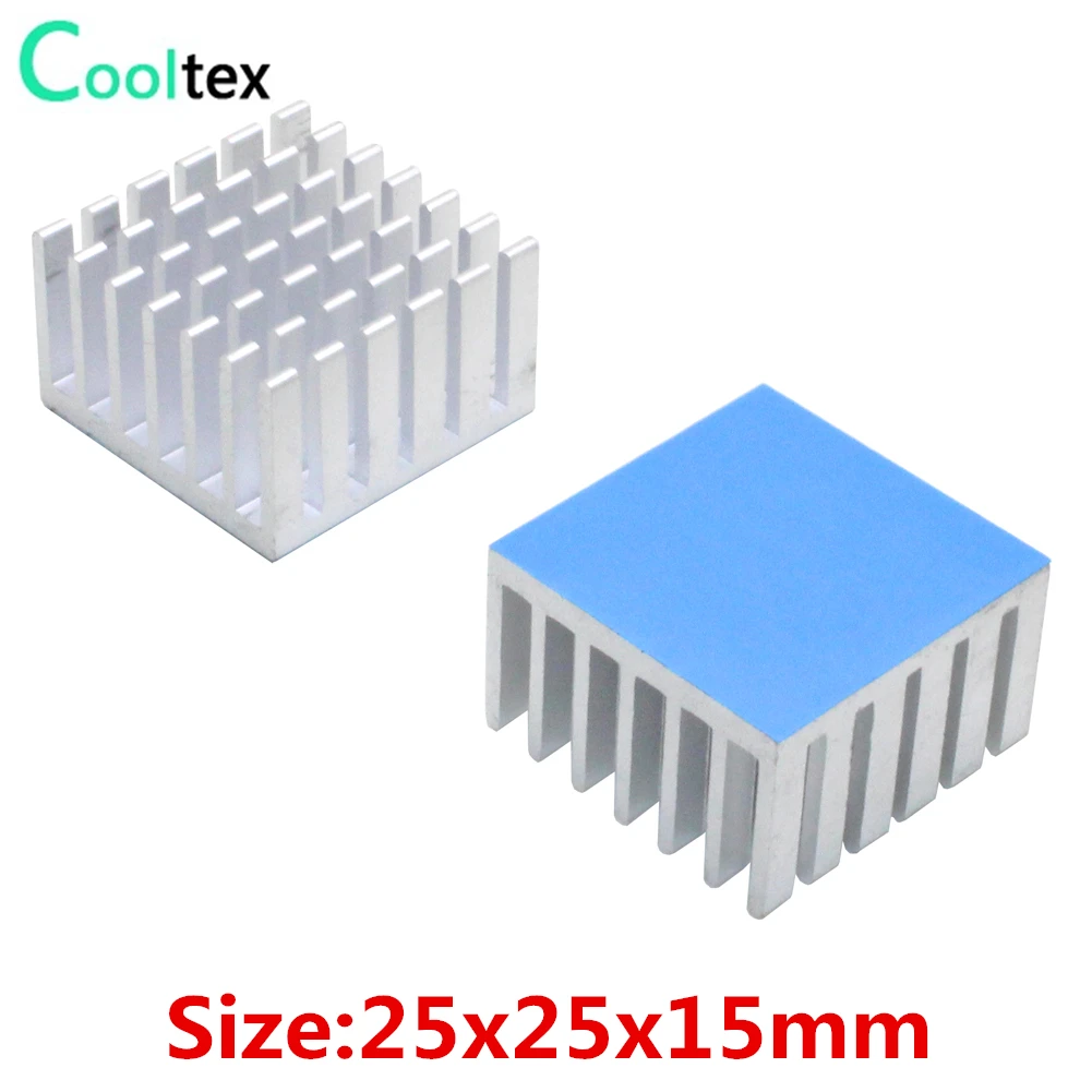 

50pcs Aluminum Heatsink 25x25x15mm Heat Sink Radiator For Electronic Chip Diode IC MOS Cooling With Thermal Conductive Tape