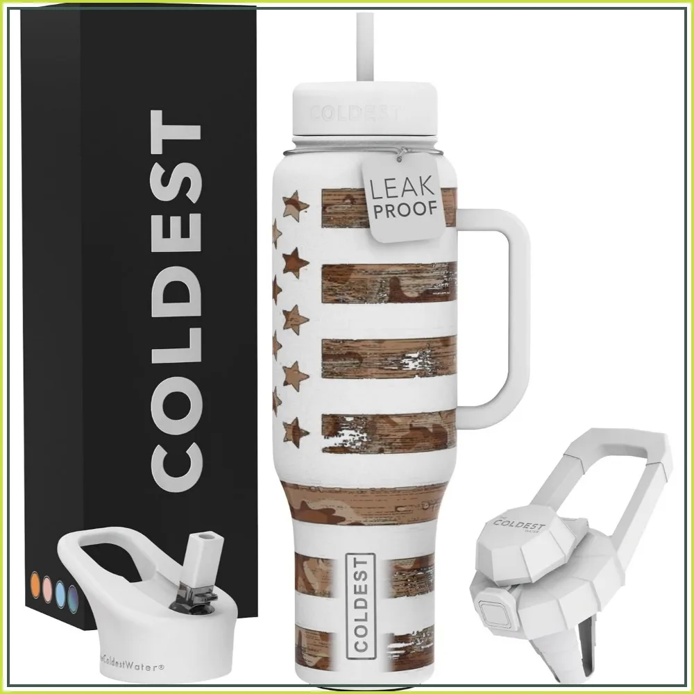 

46 oz Insulated Tumbler with Handle & Straw - Leak Proof Stainless Steel, Cup Holder Friendly, 3 Lids Included