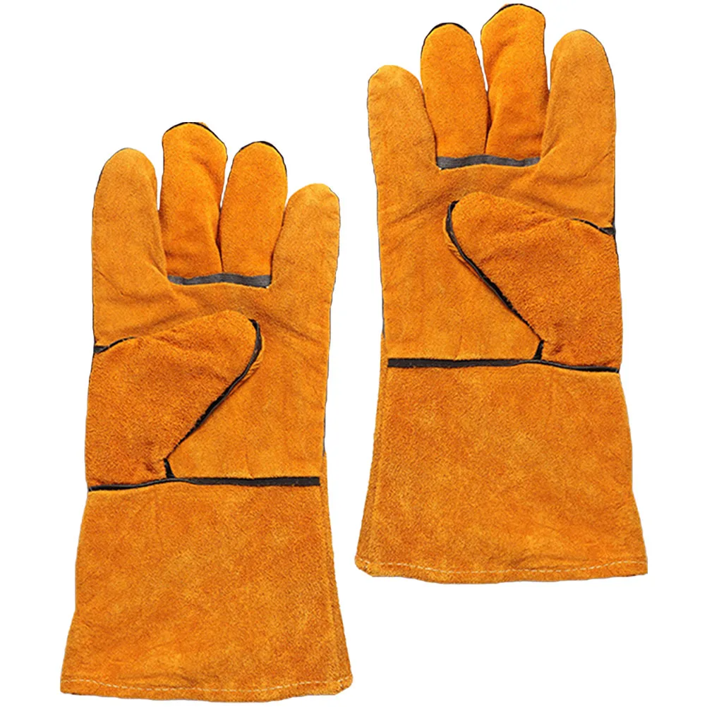 Термостойкие перчатки, защита от ожогов, прочный воловья кожа, полиэстер, защита рук, рук, уличная кухня, барбекю, кемпинг, пикник