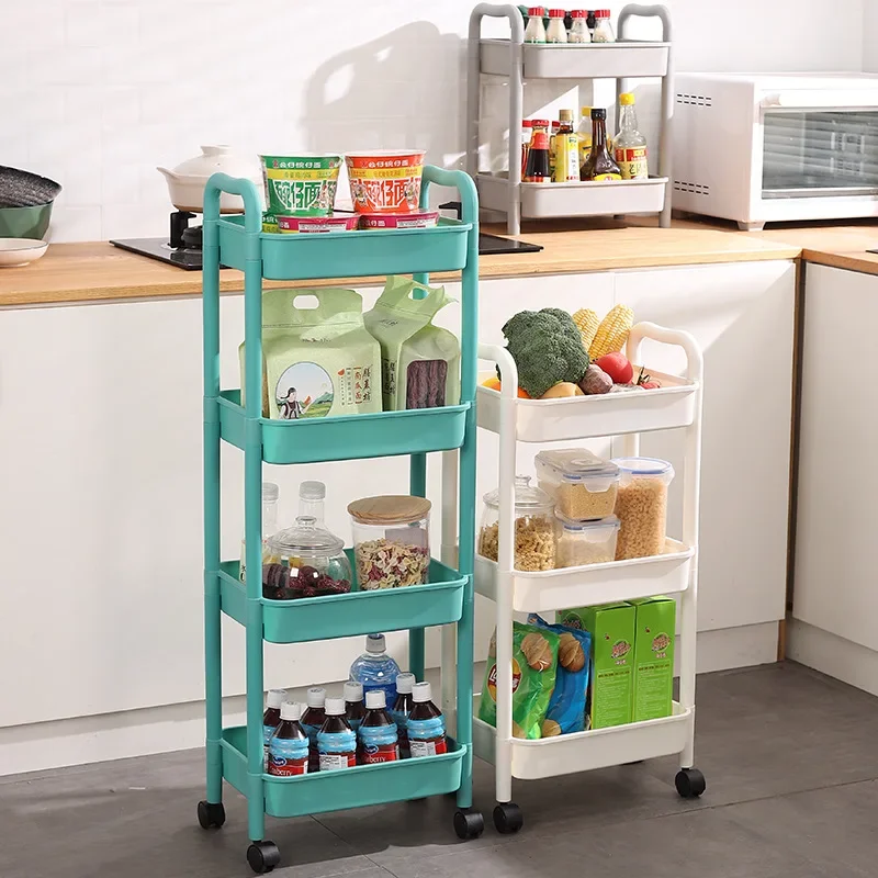 2/3/4 Tier Rolling Utility Cart Storage Movable Kitchen Storage Rack Storage Trolley Cart with Wheels Bathroom Organizer