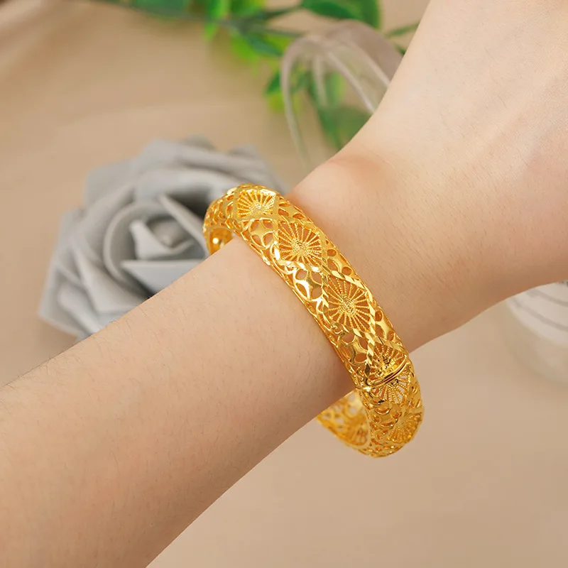 

Роскошный женский браслет из чистого золота 9999 карат из настоящего золота 9999 с узором Дракона и Феникса Happy Bracelet