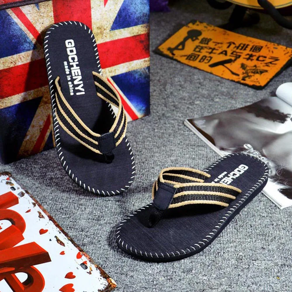 Men's Fashion Flip Flops Summer Outer Wear Casual Breathable Beach Shoes Sandals Solid Colour Outer Sewing Car Line Slippers