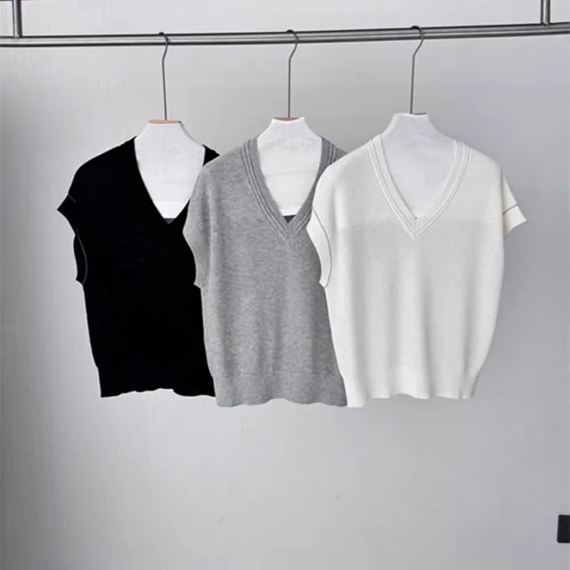 Women's 2026 Spring Summer New V-neck Short Sleeve Knitted Shirt Loose Blended Top