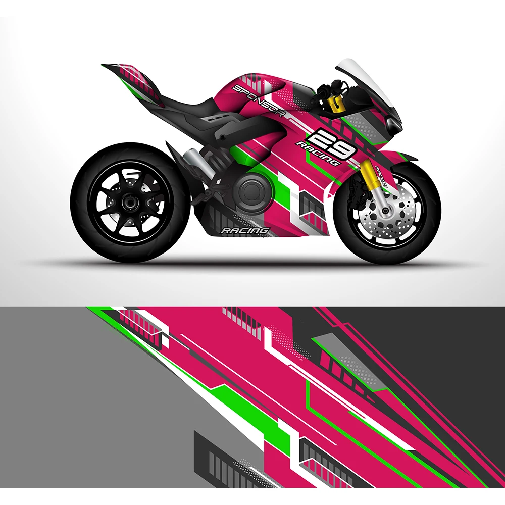 Pink Stripes Full Body Racing Graphic Decals Vinyl Wrap Motorcycle Full Wrap Stickers Decorative Decal 200*58cm