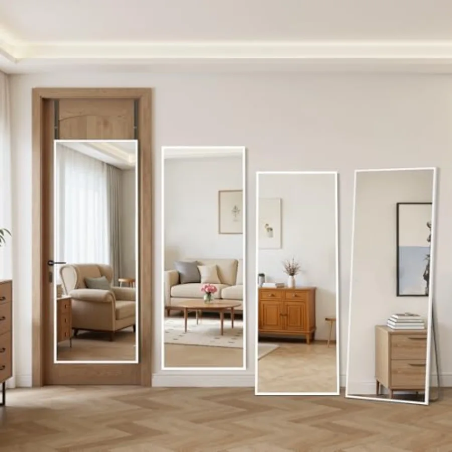 

Over The Door Mirror Full Length 49'' x 14''Wall Mounted Hanging Mirror Aluminum Alloy Frame Shatterproof Glass No Drill Instal