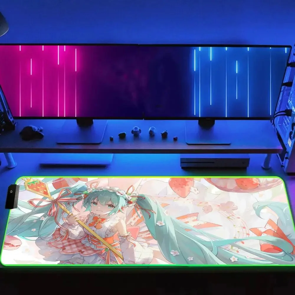 H_hatsune M_miku Mouse Pad RGB Mousepad Large Extended Mause Desktop Mat Computer Keyboard LED Mat Game Accessories Luminous Mat