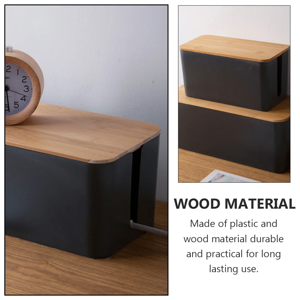

Round Holed Cable Storage Box Multiple Outlet Organizer Durable Plastic Wood Charging Cable Storage Case for Desk