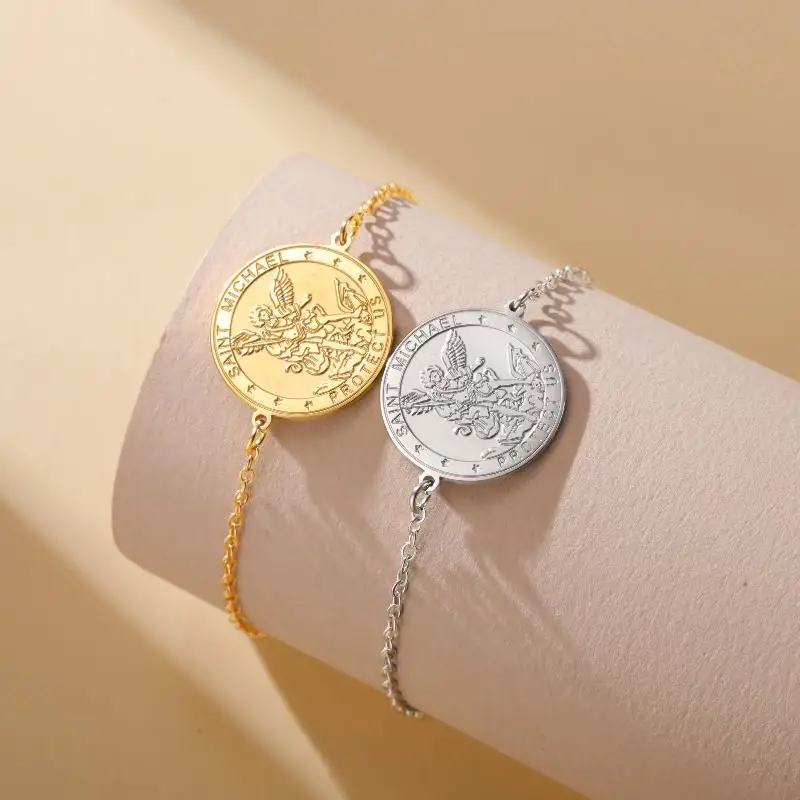 1 Stück Medaillon-Armband mit Erzengel Michael für Damen und Herren, Talisman, Vintage-Schmuck, Geschenk – Detail 3