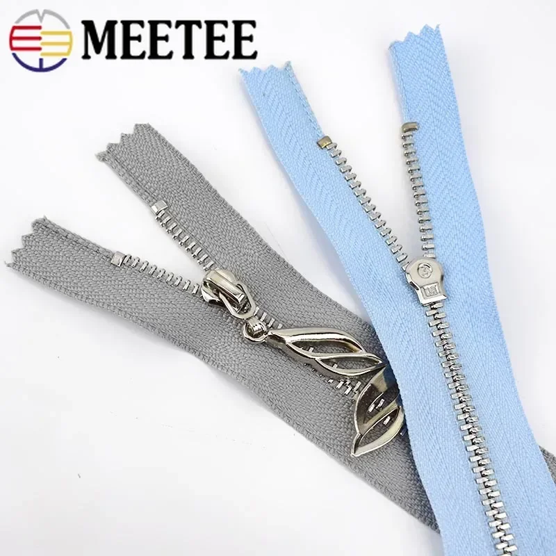 2 szt. Meetee 15-70 cm zamknięty i otwarty koniec 3 # Metalowy zamek błyskawiczny Automatyczna blokada Ściągacze do liści Dekoracja Zamek