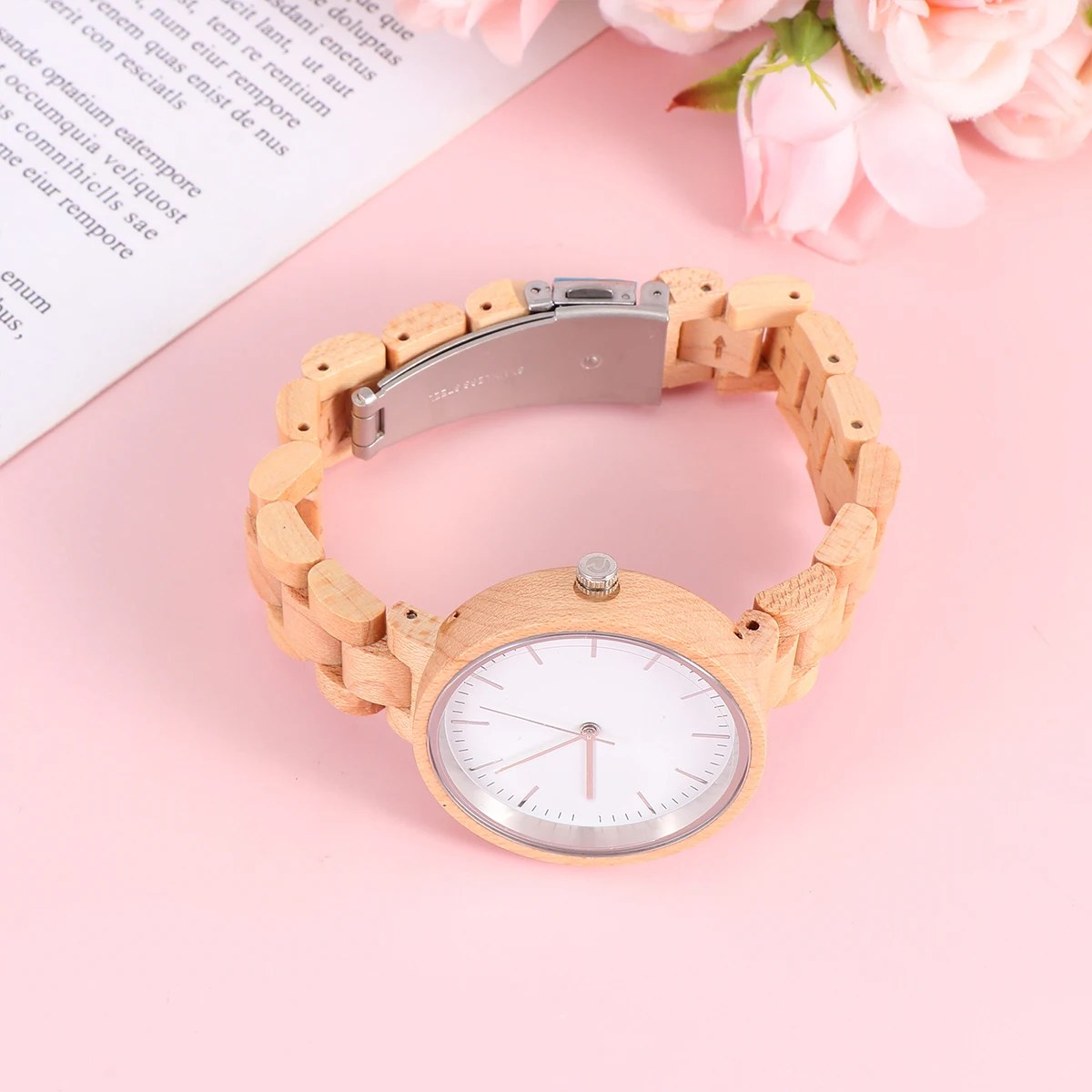 

1pc Vintage Wooden Wristwatch Lightweight Comfortable Maple Strap Stainless Steel Buckle Gift For Women Relatives