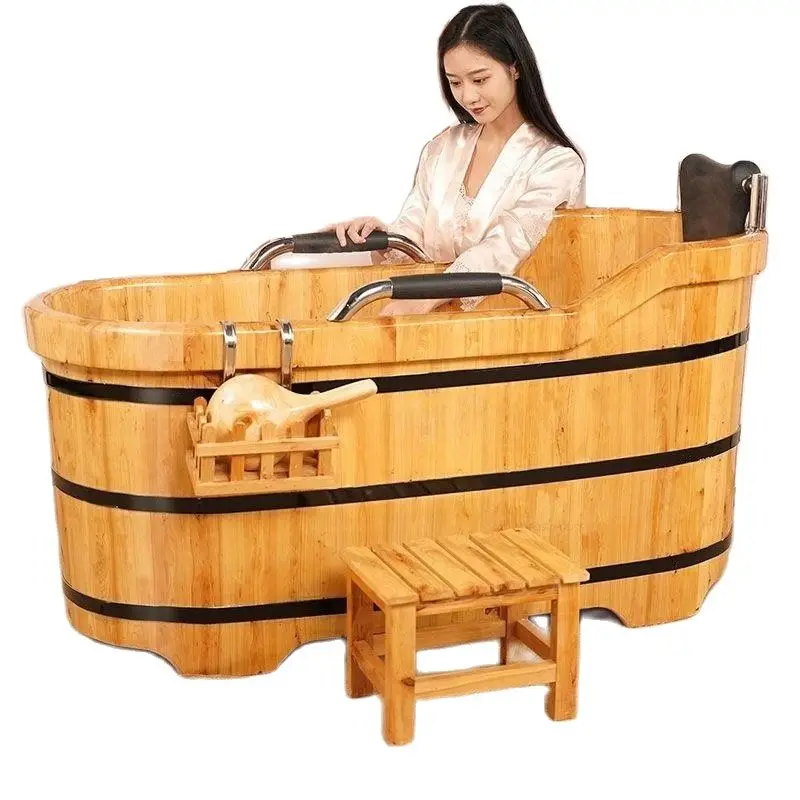 Portable Bathtubs Wooden Barrel Sweat Steaming with Cover Home Full Body Adult Bath Barrel Adult Home Beauty Salon Bath Tub Tub