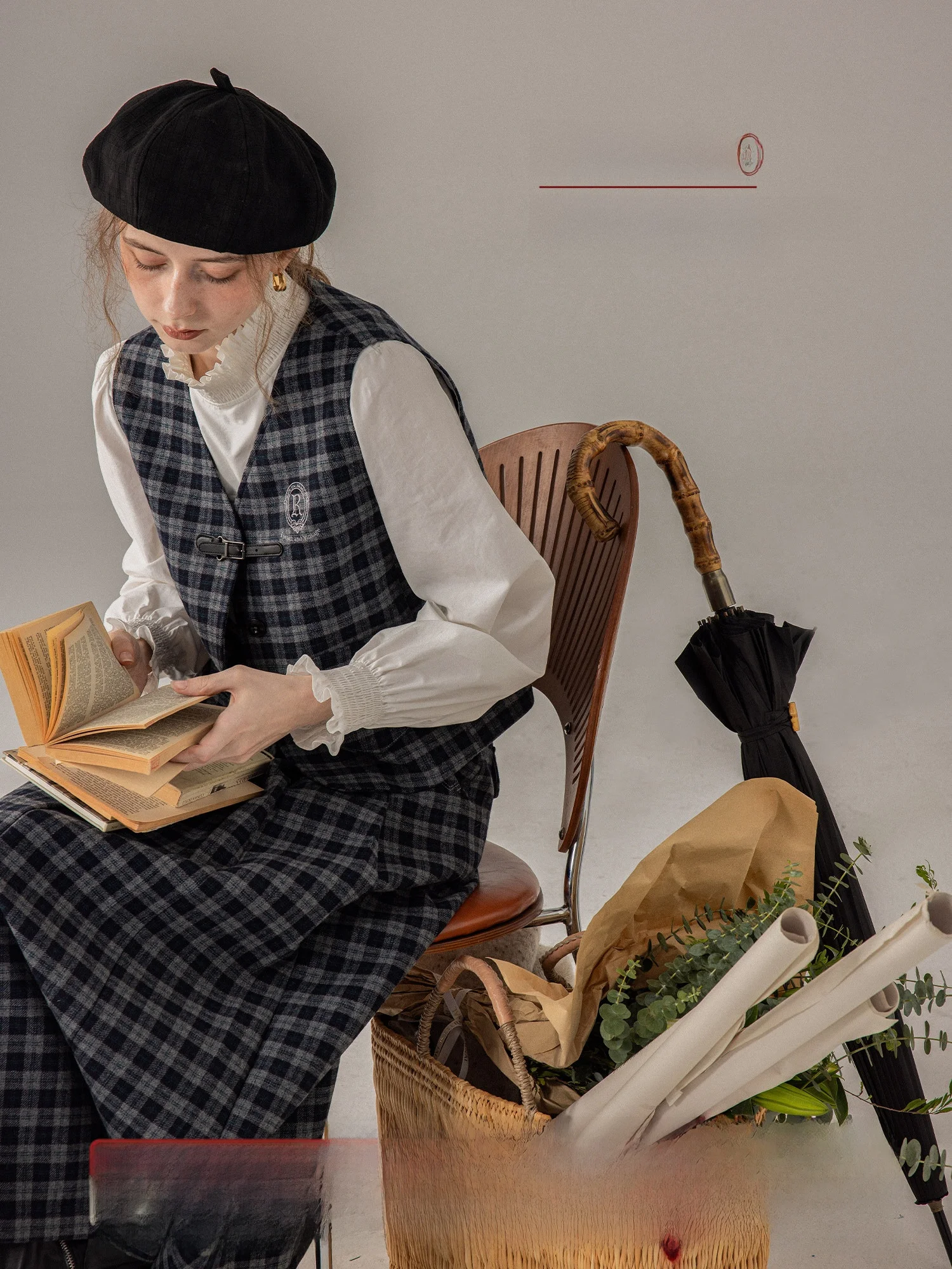 

Anglies винтажный шерстяной клетчатый комплект с вышивкой на пуговицах и жилетом, женский модный ансамбль, зима-осень, размер для взрослых