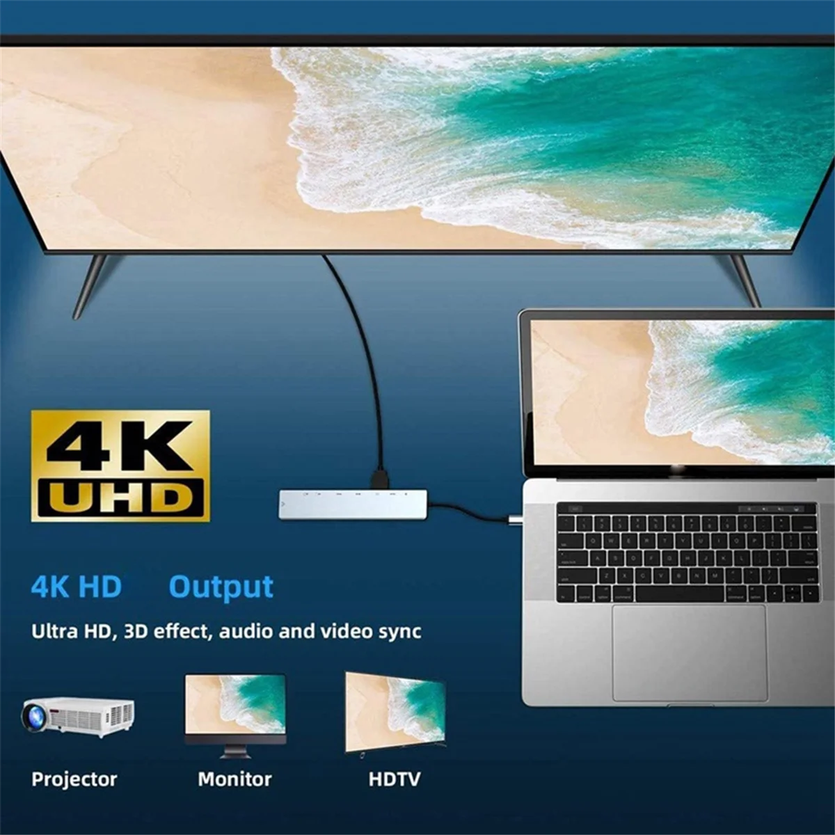 منتج AT59 6 في 1 USB من النوع C Hub متوافق مع HDMI 4K USB 3.0 PD محور شحن سريع إلى إيثرنت Rj45 Lan