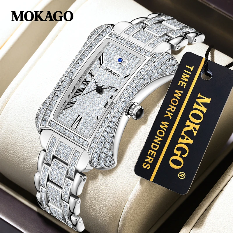 MOKAGO 2025Small Waist Luxury Women's Fashion Watch Retro Design Gemstone Sparkling Inlay Like Stars, Waterproof 8mm Thin Body