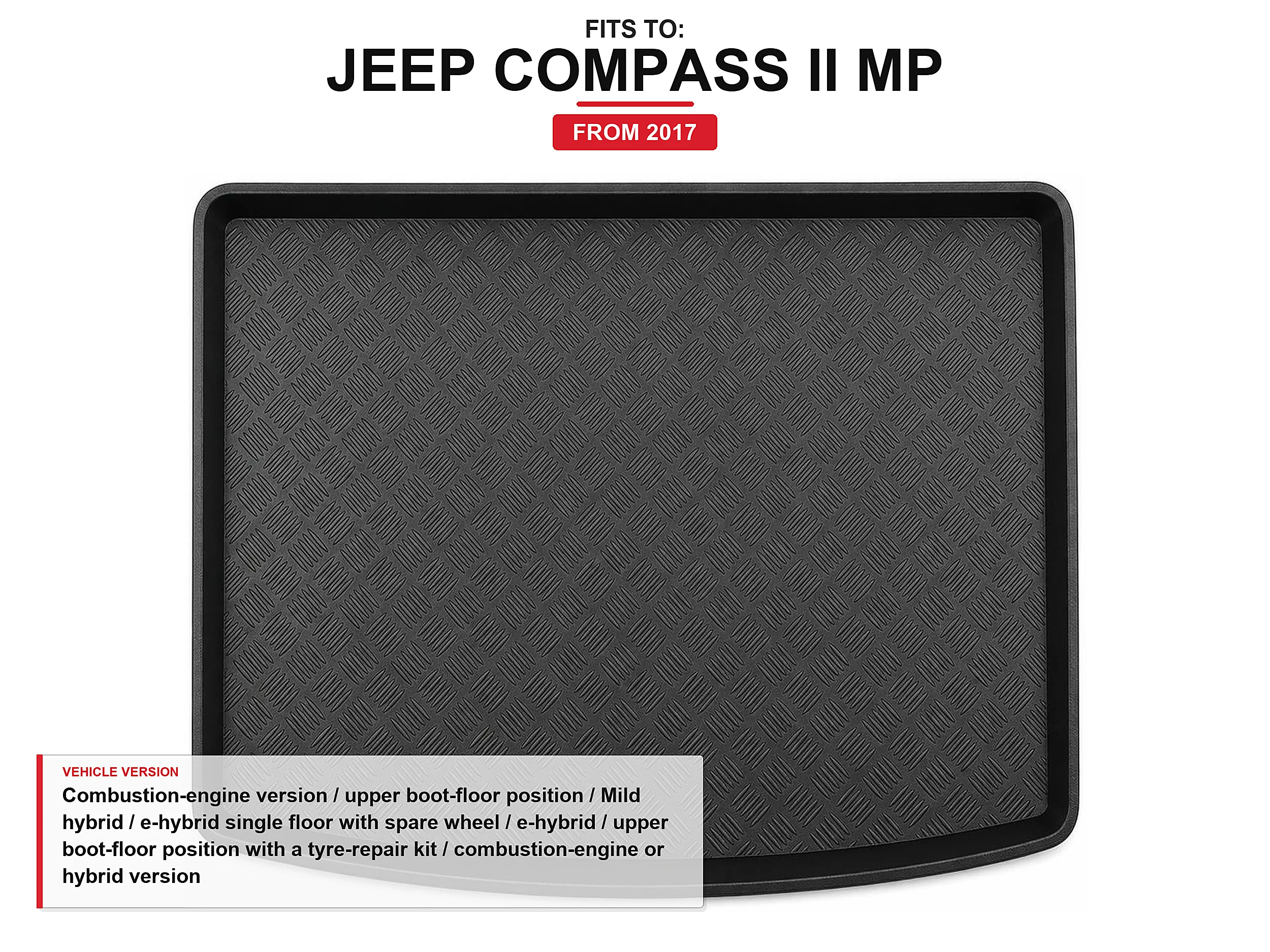 Kofferbakmat met rand voor: Jeep Compass Ii Mp 2017- Benzineversie