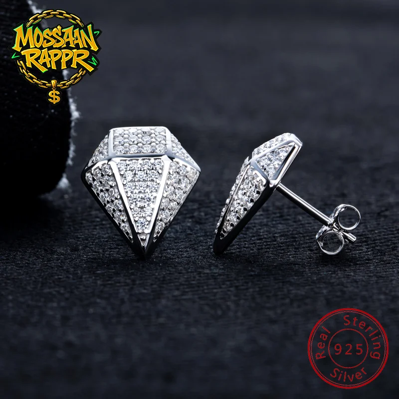 

MossanRappr 0.94cttw Moissanite Stylish Rhombus Stud Earrings 925 Sterling Silver D Color Iced Out Hip Hop Jewelry for Men Women