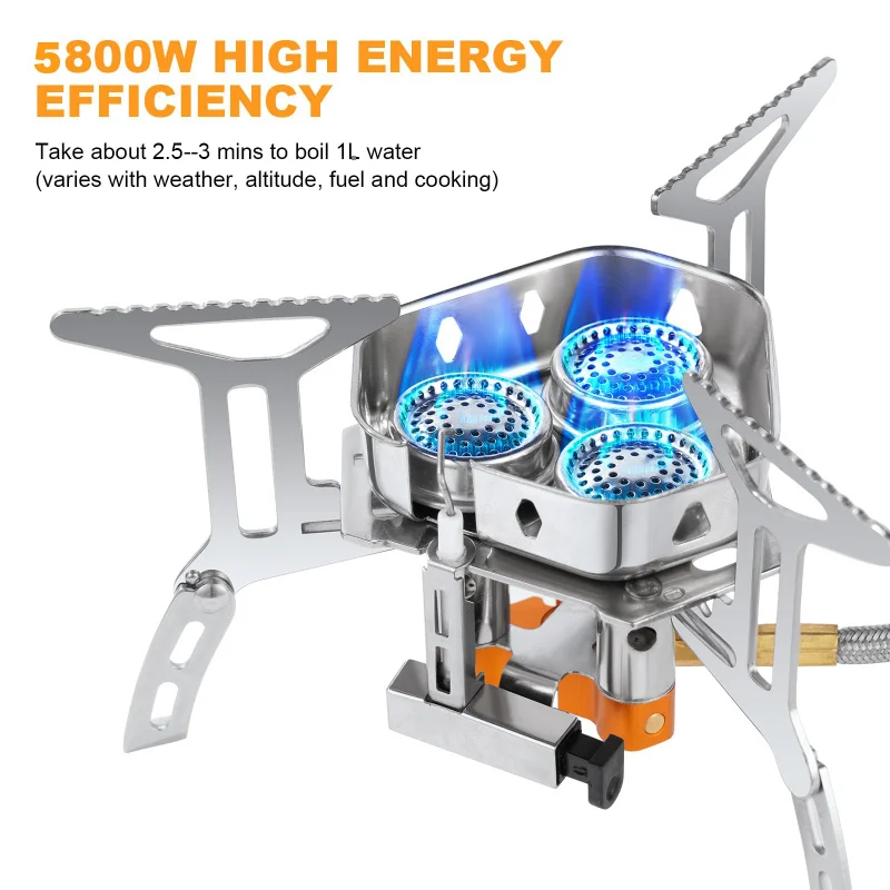 5800W High-Power Camping Gas Stove, Windproof Outdoor Gas Stove, Ideal for Cooking and Hiking - Includes 1 Adapter Accessories
