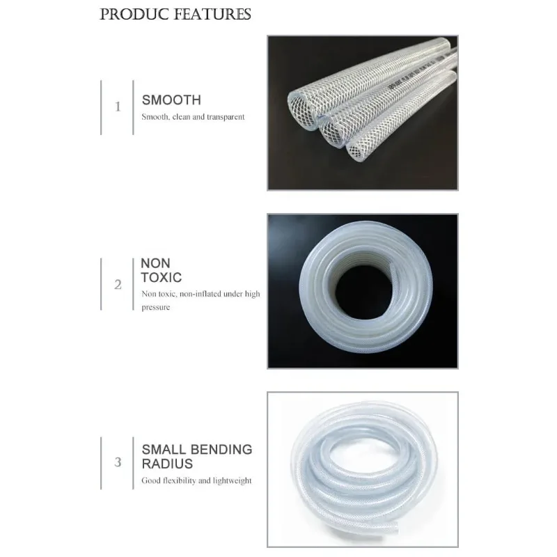 8mm PVC Clear Plastic Vinyl Tubing Fiber Braided Reinforced PVC Tube Pipe Hose for Water Transfer