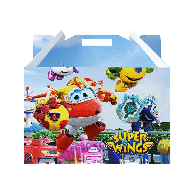 Super Wings Cartoon Theme DIY Folding Paper Candy Biscuit Box Birthday Surprise Box Children Baby Shower Creative Gift Box Decor