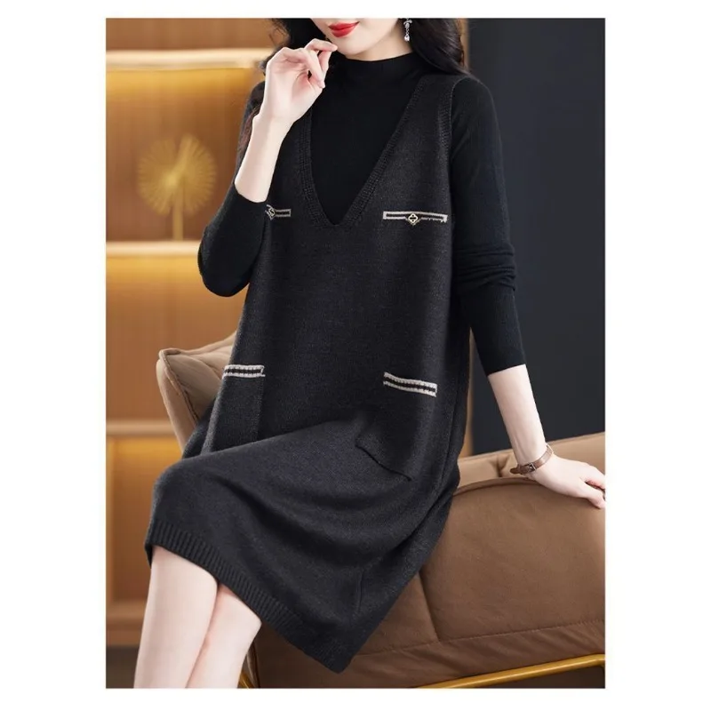 أزياء جديدة فضفاضة محبوك اللباس الخريف والشتاء منتصف طول سترة غير رسمية سترة تنورة البلوز #4